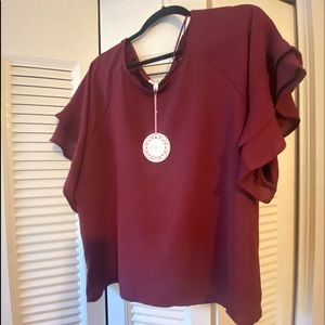 layered ruffled sleeve round neck shirt